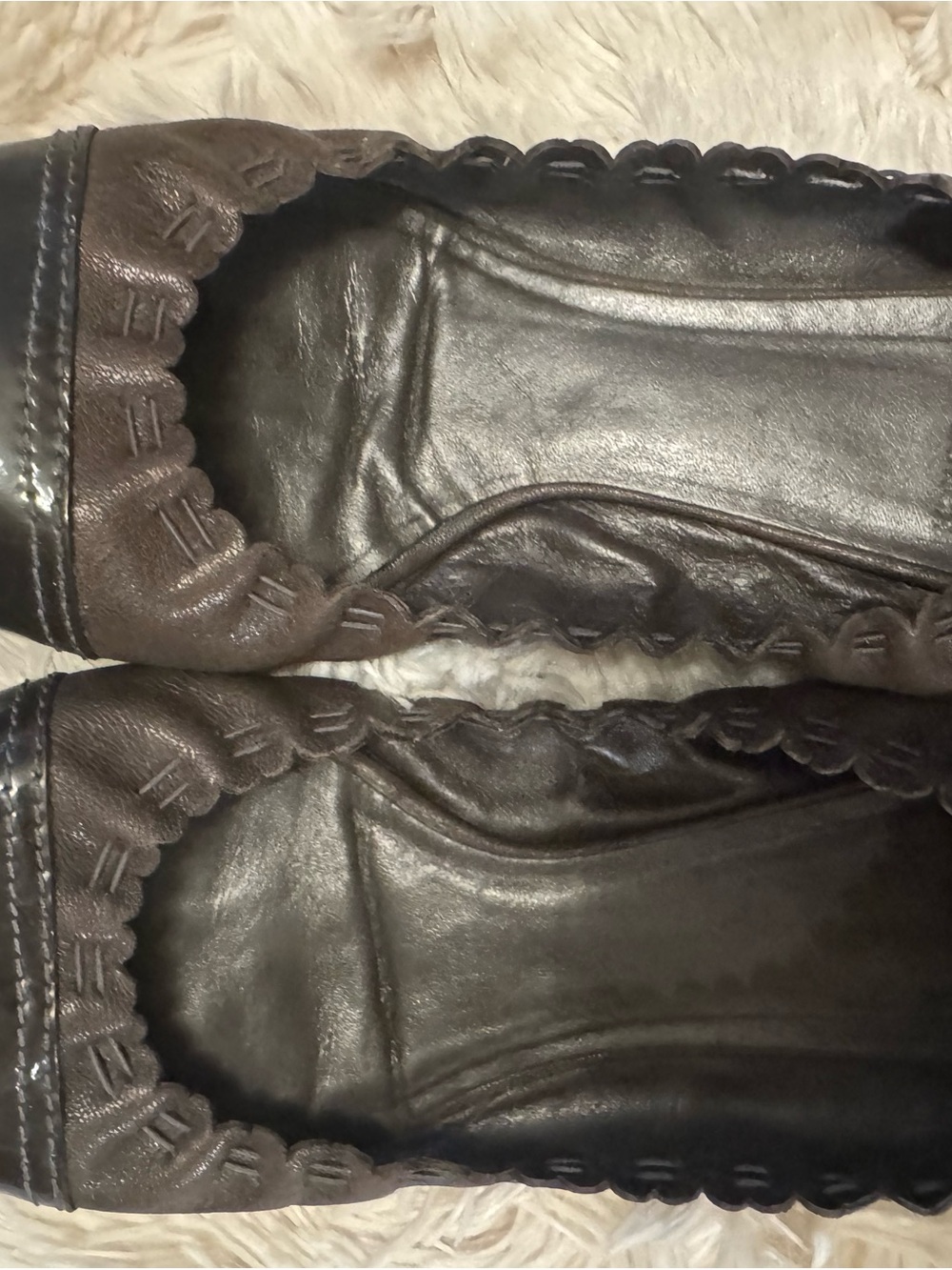 Tory Burch Brown Leather Scalloped Ballet Flats